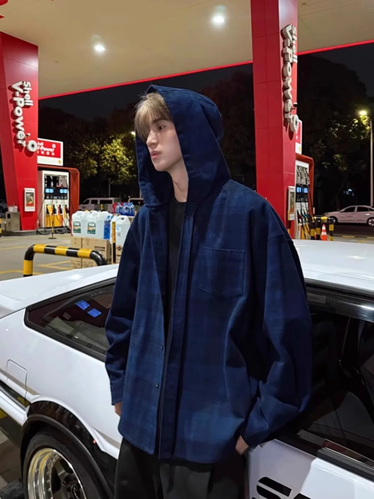 

Мужская куртка Cleanfit в клетку с капюшоном, с длинным рукавом, весенняя, молодежная, модная, свободного кроя, повседневная верхняя одежда, синяя, премиум-класса