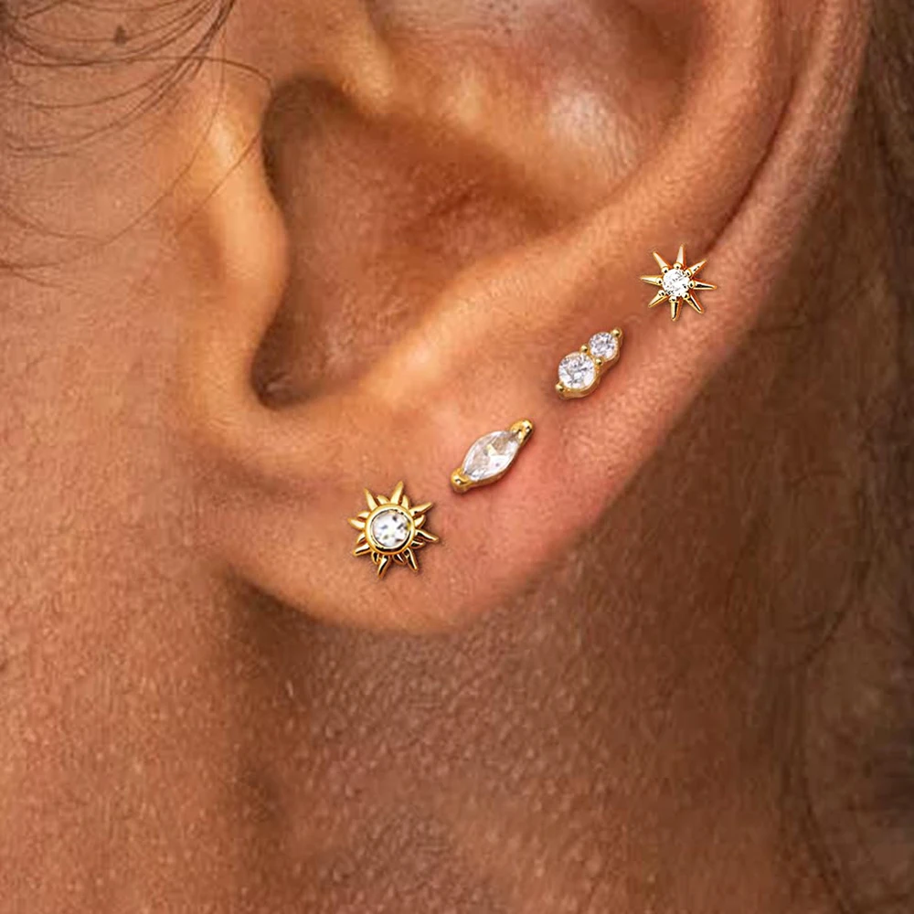 4 قطعة تصميم جديد الفولاذ المقاوم للصدأ مكعب زركونيا قرط الاذن المرصع للنساء ستار زهرة قلادة الغضروف ثقب المجوهرات الأنيقة #3