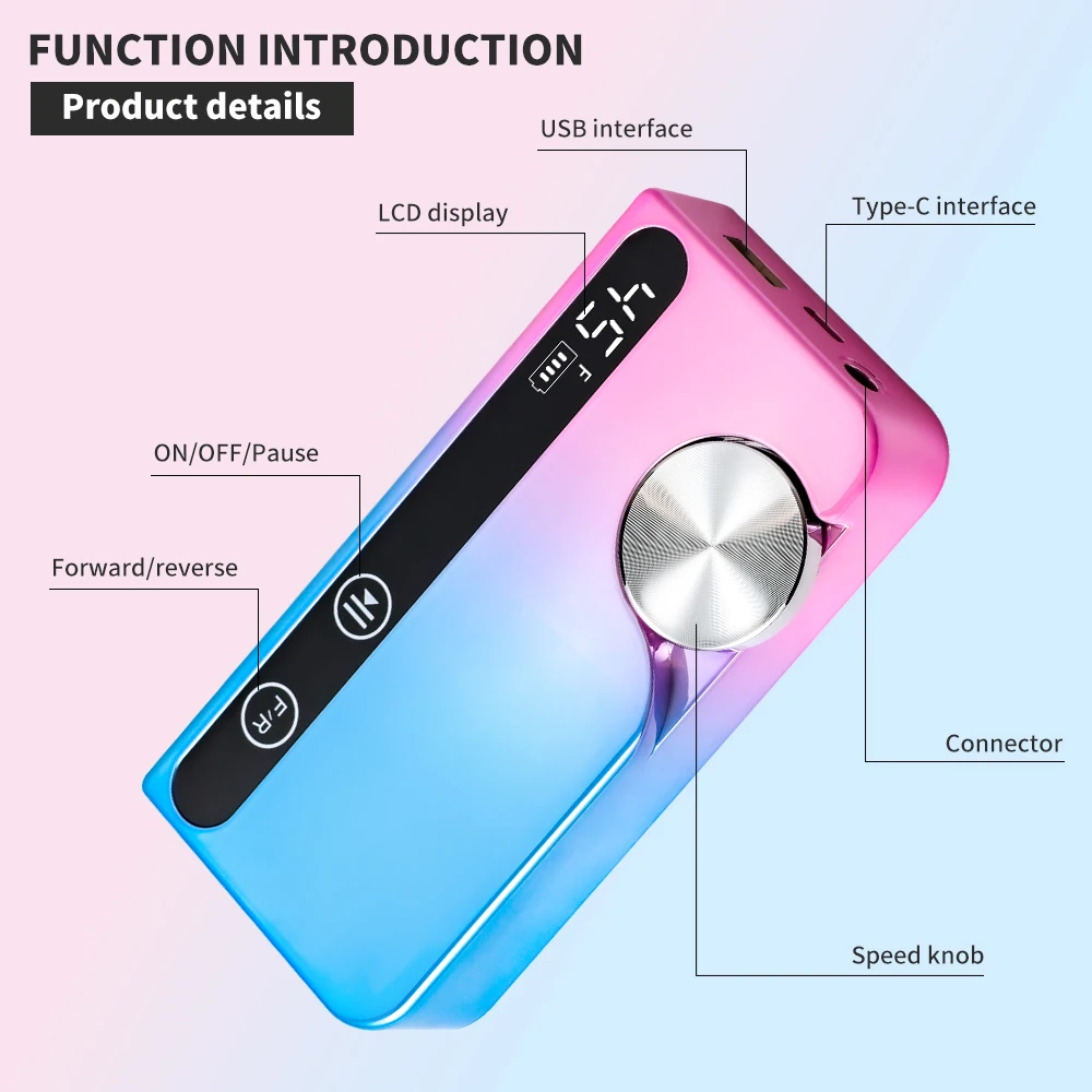 Macchina per lucidare le unghie ricaricabile con trapano per unghie professionale a basso rumore da 45000 giri/min adatta per lo strumento di lucidatura dello smalto gel