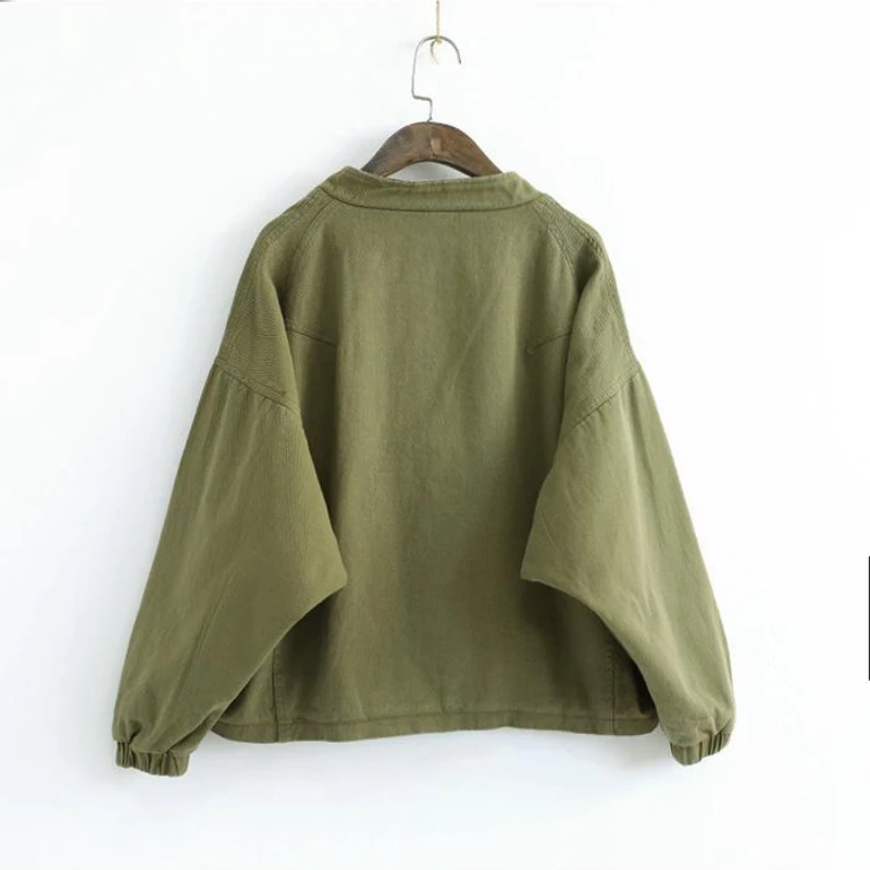 2024 Spring New Women Korean Children's Wear Army Green Work Suit Feng Shui Wash Cotton Cloth Short Windbreaker Coat