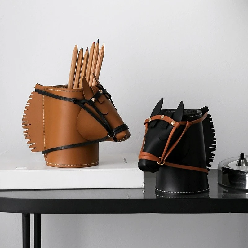 Horse-Head Leather Desk Organizer Box, Set of 1 or 3 — detail 3
