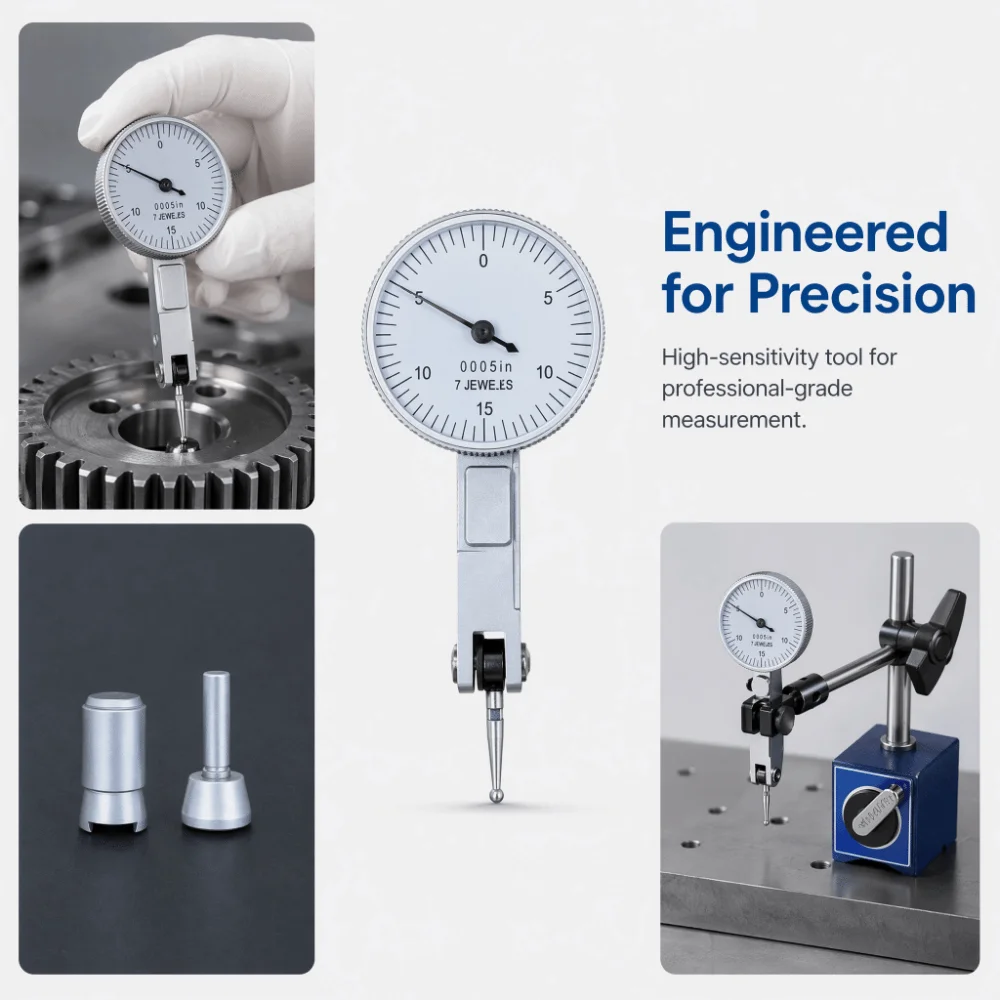 High Precision Dial Test Indicator 0.0005in Resolution 7 Jewels Bearings Lever Type Dial Indicator 0.030in Measurement Range