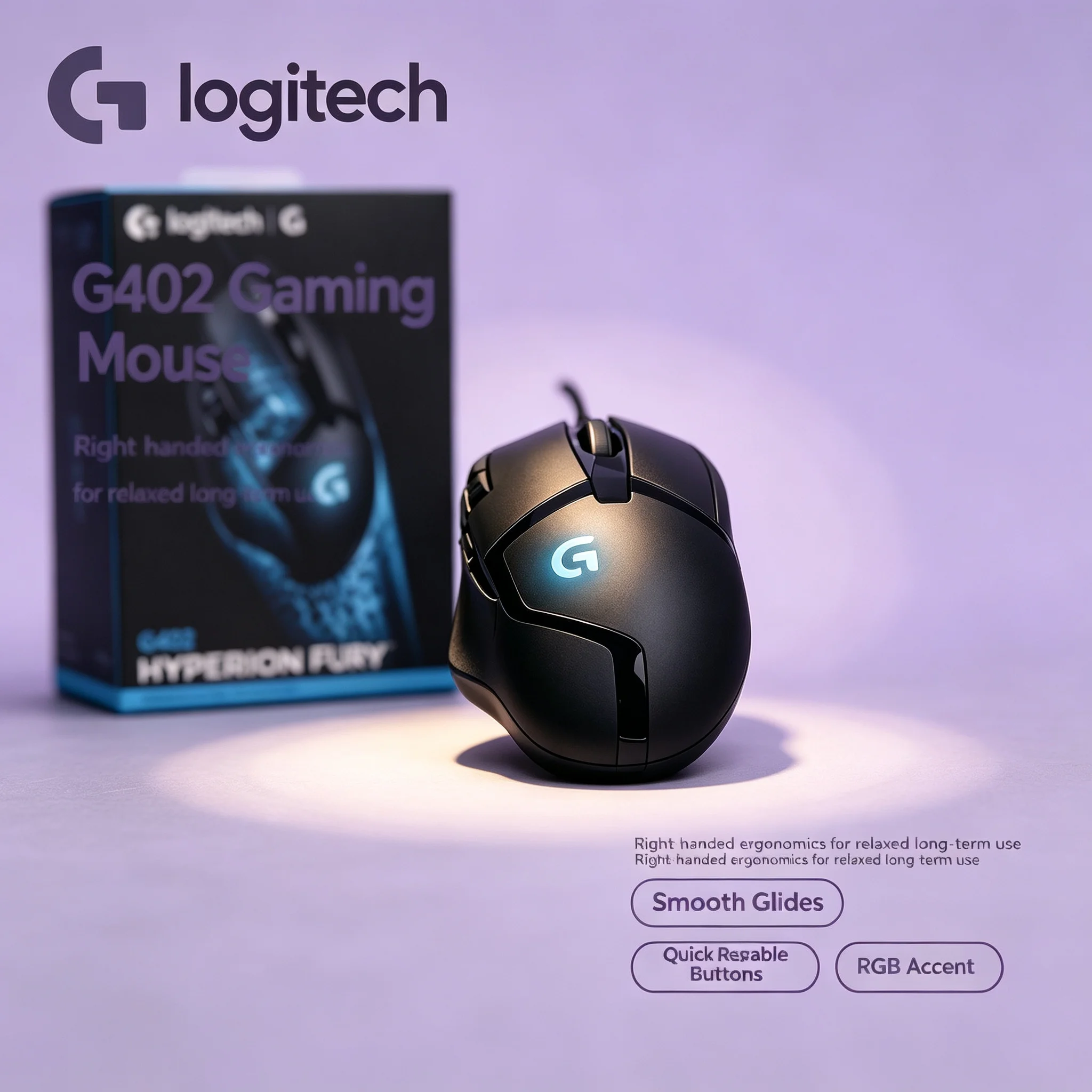 Logitech G402 Hyperion Fury Wired Gaming Mouse Adjustable DPI RGB Light 8 Custom Buttons For PC Laptop Gamer
