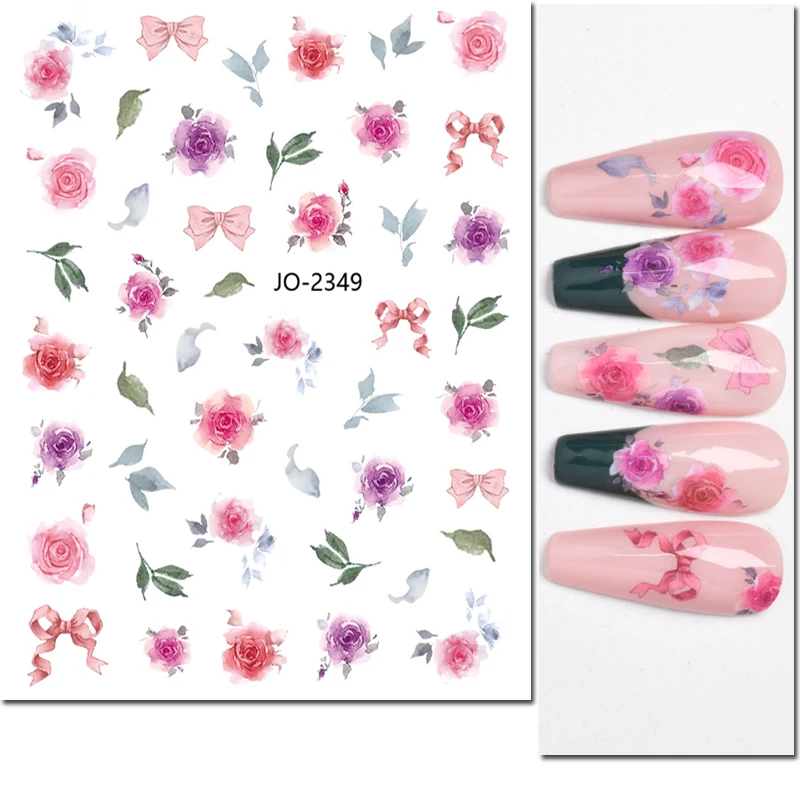 3d Nail Art Stickers Bowknot Lock Roses Flowers Letters Adhesive Sliders Decals For Nails Decorations Manicure Accessories