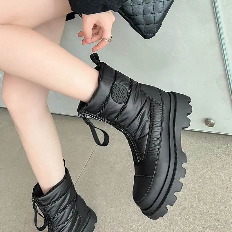 MORAZORA Size 35-41 Warm Snow Boots Women Mix Color Down Cow Leather Winter Boots Zip Fashion Ladies Ankle Boots Size 35-41