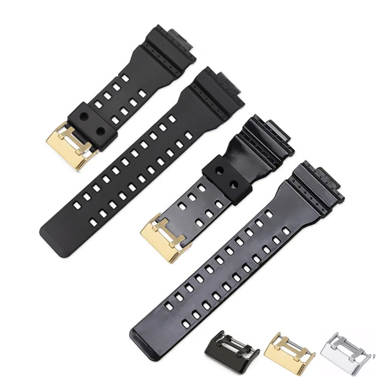 Silicone Strap for Casio G-Shock GA-100/110/140/200/400/700 800 GD-100/110/120 Men Replacement Black Gold Buckle Watch Band 16mm