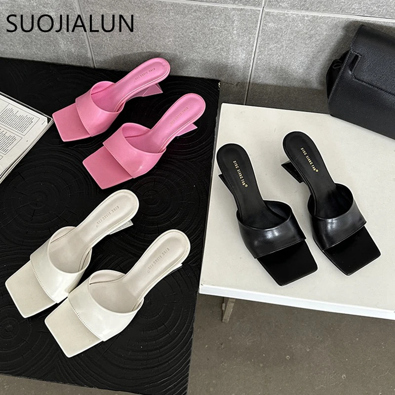 SUOJIALUN 2024 Summer New Brand Women Slipper Fashion High Wedge Heel Ladies Elegant Dress Slides Shoes Square Toe Slip On Sanda