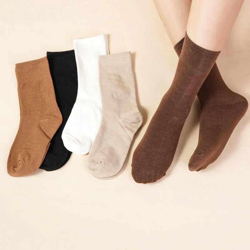 5Pairs Women Mid-calf Sock Spring Autumn Simple Solid Basic Socks All Seasons Cotton Blends Breathable Versatile Everyday Wear