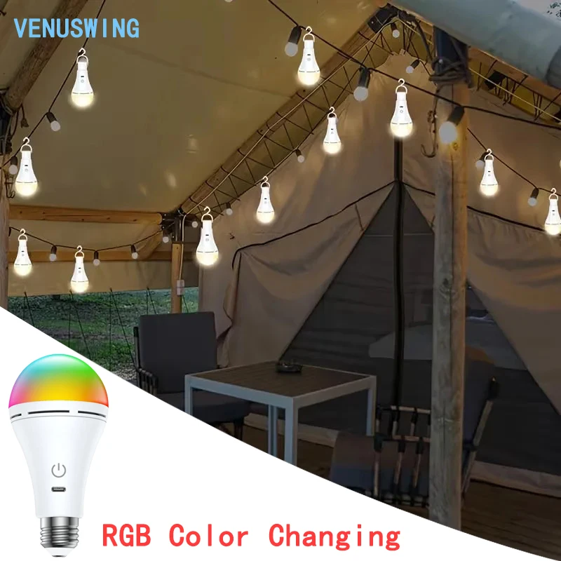 E27 RGB Color Touch USB Rechargeable Light Bulb Portable Bulb Emergency Bulb Night Light for Camping Living Room