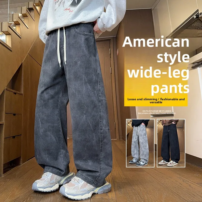 

New 2025 Autumn Winter Men's Casual Pants Pure Cotton Print Wide Leg Comfortable Versatile Loose Fit Faionable Trendy