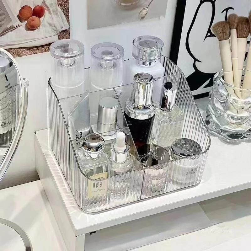 Rak Display riasan transparan plastik Trapezoid lipstik Unit kendali jarak jauh sikat alat tulis kotak penyimpanan kekacauan Earphone