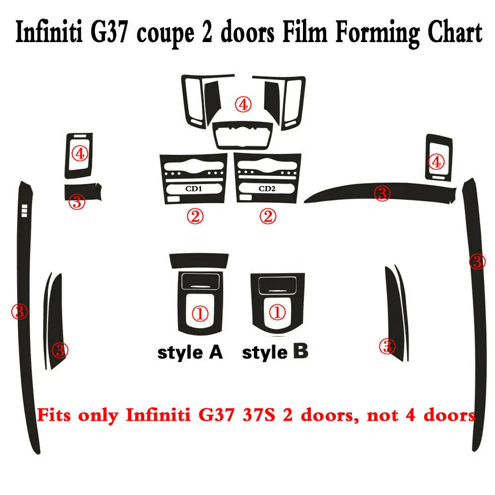 For Infiniti G37 G37S  2 doors Interior Central Control Panel Door Handle 5D Carbon Fiber Stickers Decals Car styling Accessorie