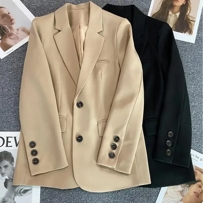 2022 New Arrivel Women's Black and White Coat Fashion Long Sleeve V-eck Office Lady Coat Double-Breasted Blazer XZ197