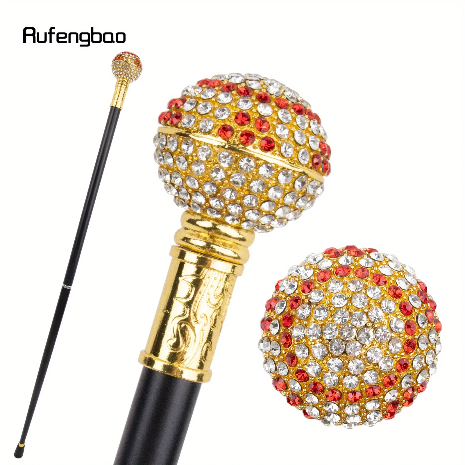 White Red Artificial Diamond Ball  Performance Stage Cane Stick Decorative Cane  For Cosplay And Parties, For Cosplay & Party