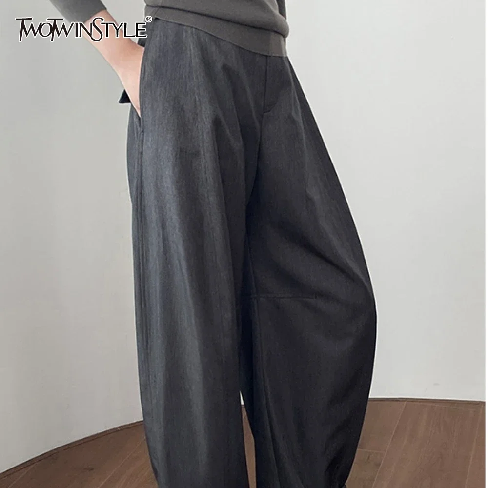 

TWOTWINSTYLE Solid Loose Casual Pants for Women High Waist Temperament Wide Leg Pant Female Fashion Style New