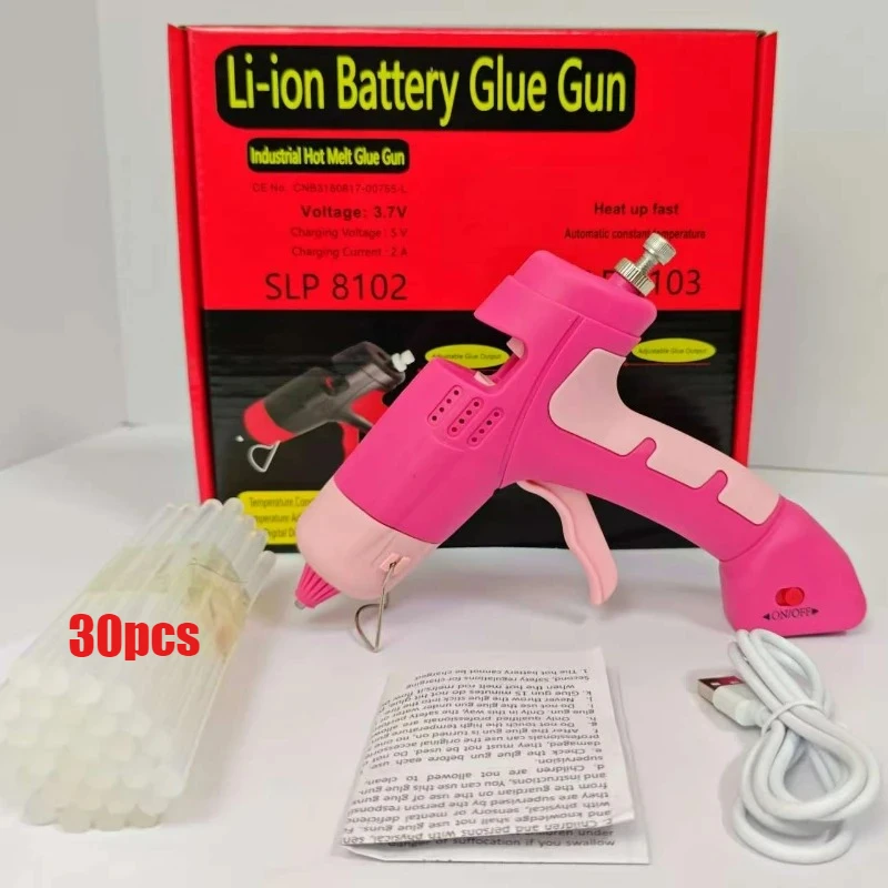 

Pink Cordless Glue Gun Set,7mm Portable Mini Wireless Hot Silicone Gun 3.7V,60 Min Use, Adjustable Glue Output Kids DIY Crafts