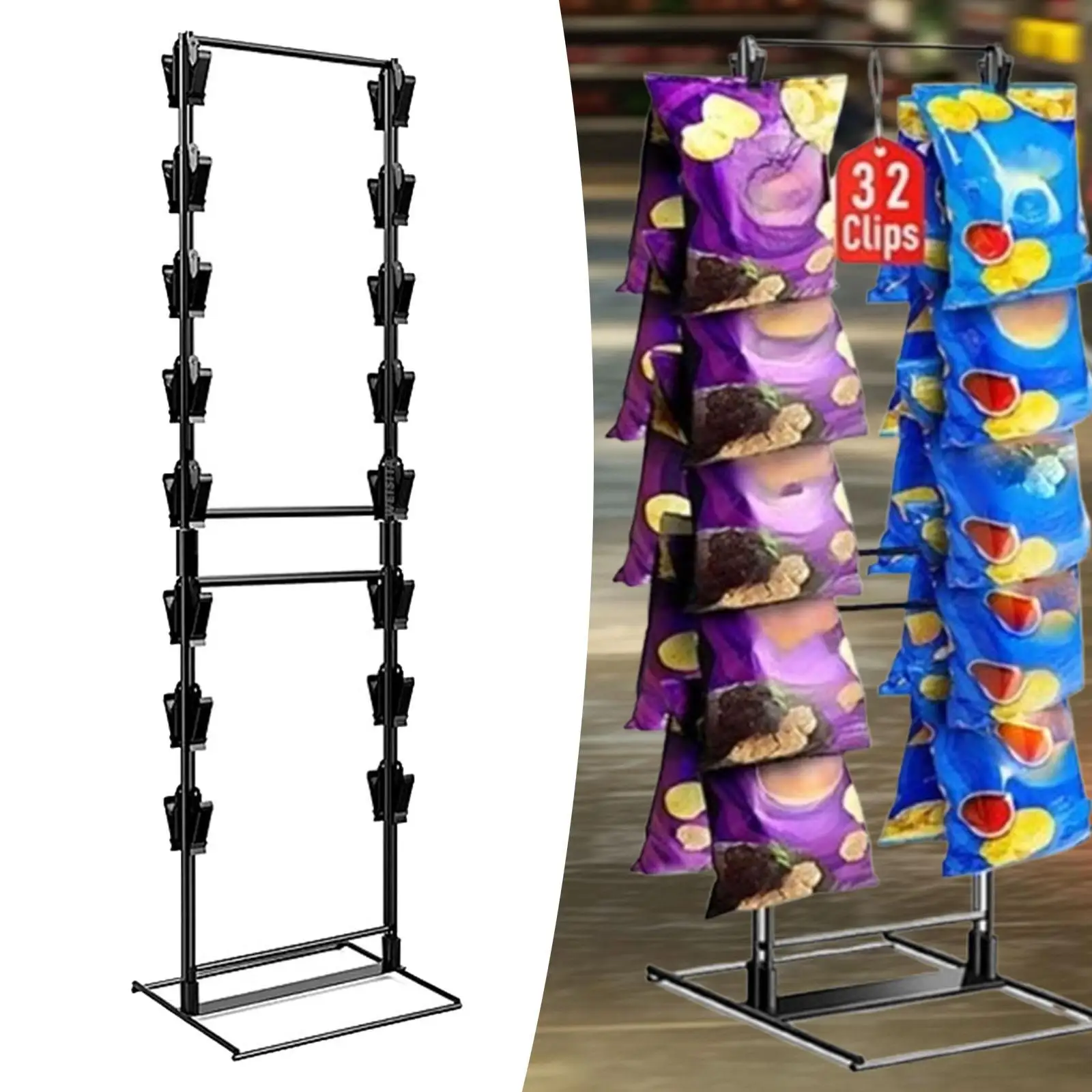 رقاقة رف عرض موقف عملي مريح 2 صف 32 مقاطع سوبر ماركت وجبة خفيفة رف حقيبة الوجبات الخفيفة حامل لمتجر المجوهرات المنزلية