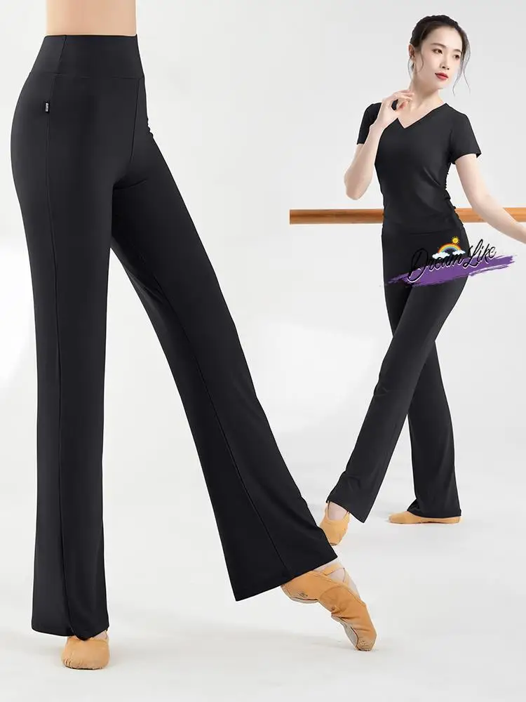 Pantalones de Danza Moderna para Mujer, Uniforme Clásico de Práctica, Pantalones de Baile Micro Acampanados para Entrenamiento Profesional, Examen de Arte S...
