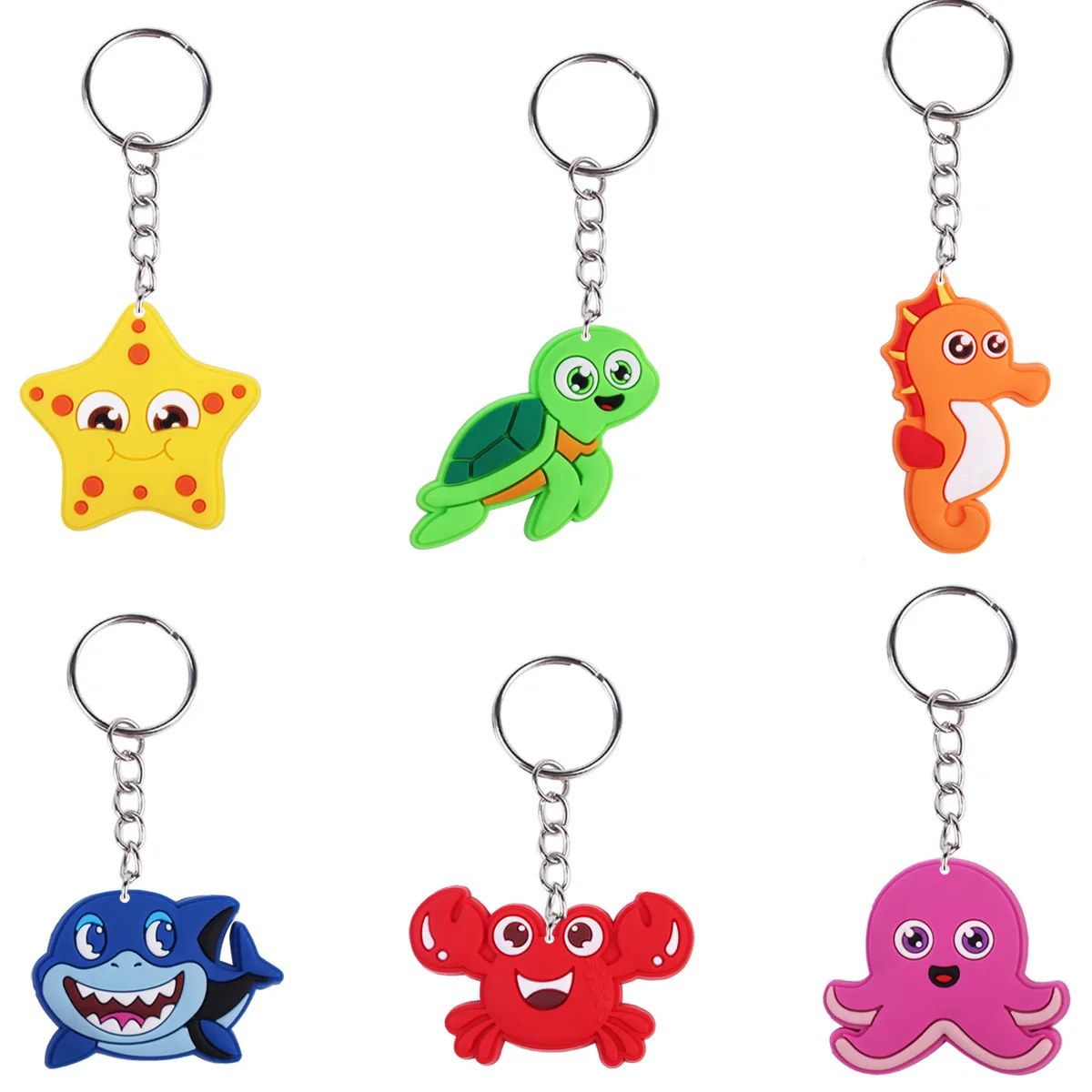 

6pcs Cartoon Marine Animal Keychain PVC Material Backpack Accessories Small Pendant Suitable for Children