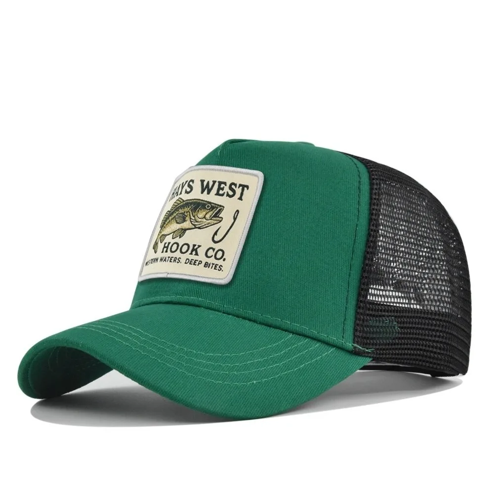High Quality Fishing Embroidery Baseball Cap Mesh Back Mesh Hat Breathable Fabric Snapback Closure Outdoor Fishing Snapback