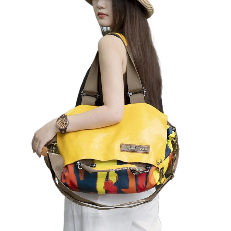Bag Women's Popular Genuine Messenger Bag Versatile Niche Foreign Style Large Capacity Shoulder Printed Travel Bag Exquisite