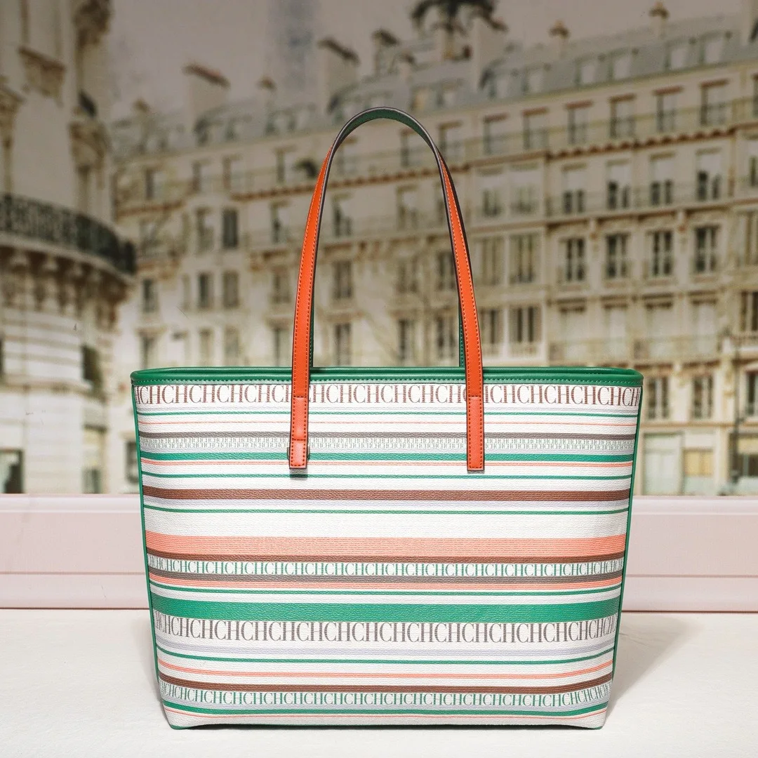 

CH Высокое качество, большая вместимость, изысканная модная женская сумка на плечо, качественная полосатая цветная легкая роскошная женская сумка на плечо