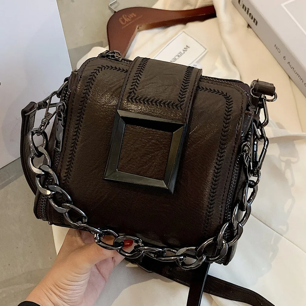 PU Leather Chains Hasp Shoulder Bags Small Delicate Bucket Bags Female Crossbody Bag Ladies Handbag