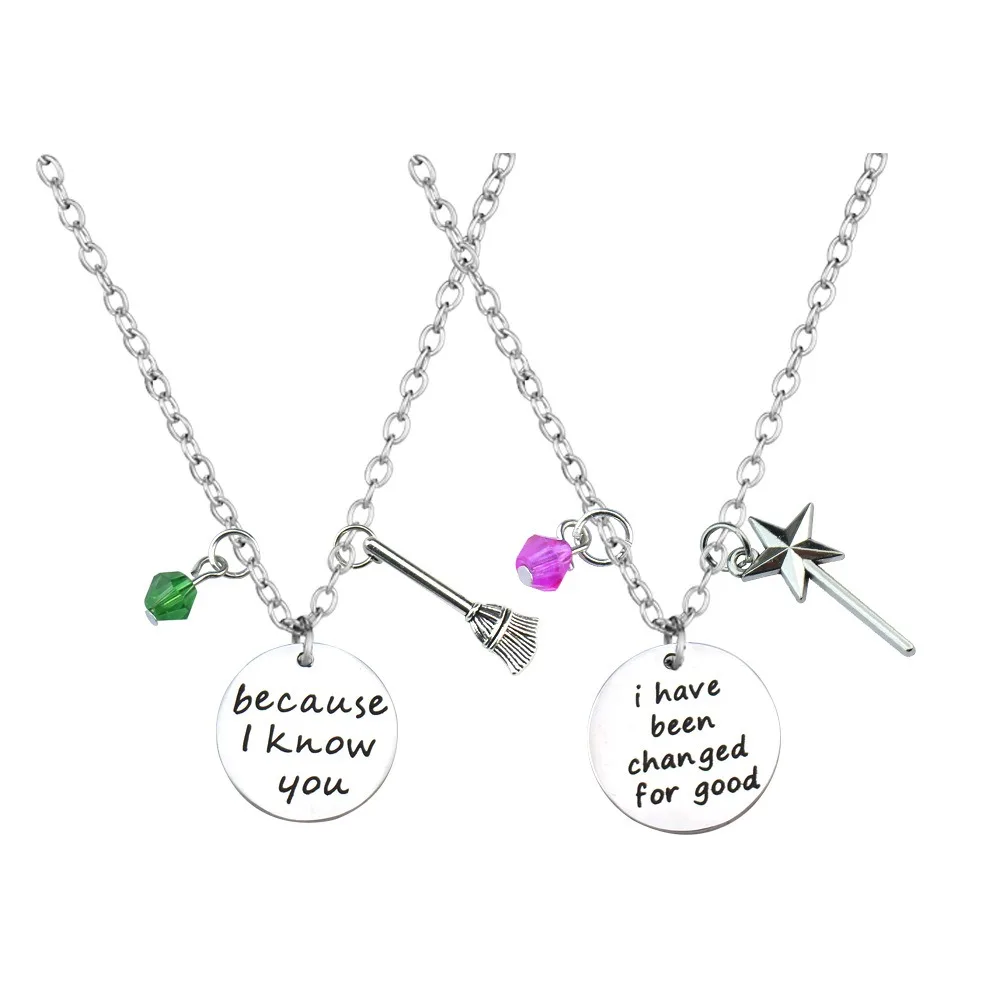 Magic Wicked Witch Elphaba Glinda Stainless Necklace Magic Wand Witch Hat Pendant Valentine's Day Halloween Gift Pendant