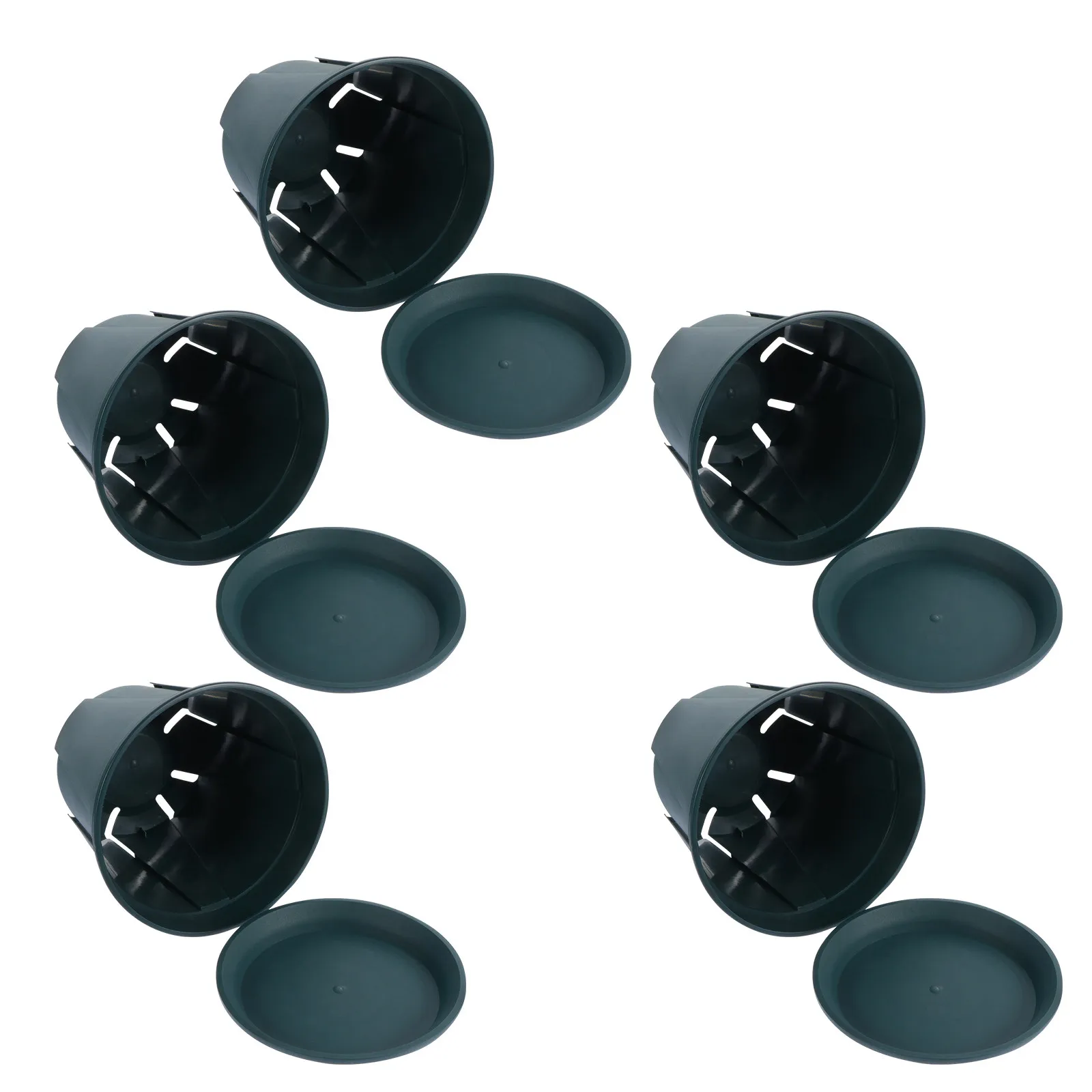 

5 комплектов прочных пластиковых цветочных горшков с поддонами для контроля роста корней, контейнеры для растений для дома, сада, улицы и помещений, натуральный зеленый цвет