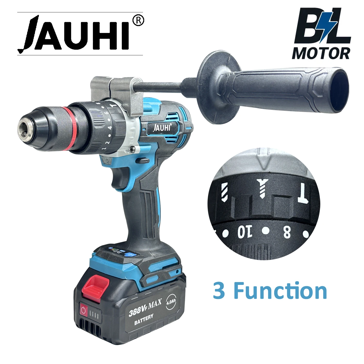 JAUHI 13MM Brushless Electric Drill 20+3 Torque Cordless Impact Drill Hammer 650NM Electric Screwdriver For Makita 18V Battery