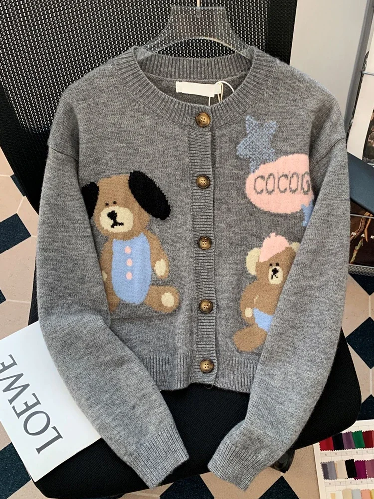 اليابانية الحلو الكرتون الجاكار لينة لزجة فضفاضة محبوك سترة للنساء في الخريف والشتاء سترة الرقبة المستديرة للنساء