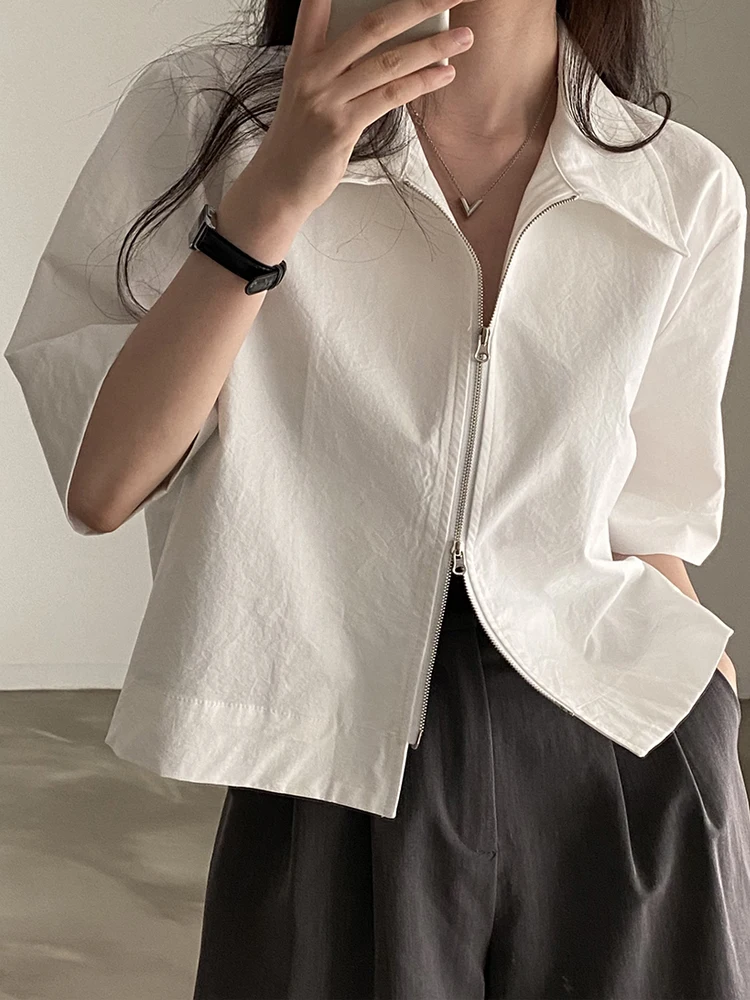 

Summer Slimming Meat Concealing Women's irt Chic Retro Collar Zipper Design High-End ort Sve Ne Pullover