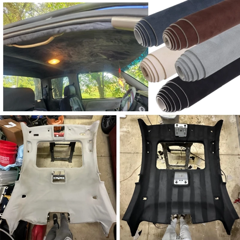 

Black Suede Headliner Fabric with Foam Backing Car Interior Replacement Material for Car/Truck/SUV Roof DIY Headliner Fabrics