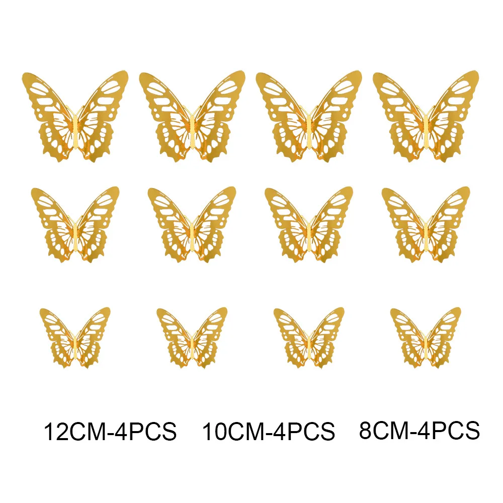 12pcs 3D Butterfly Wall Decor 3 Sizes Gold Butterfly Decorations for Birthday Party Celebrations Removable Stickers