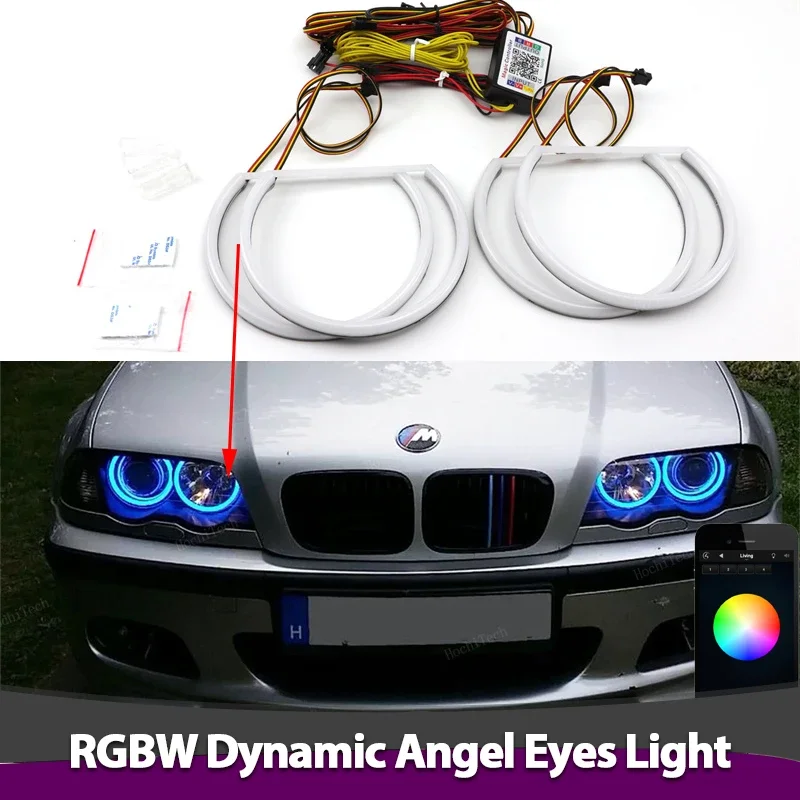 4pcs Mobile APP remote Cotton Angel Eyes Rings Led RGBW turn signal DRL For BMW 3 5 7 Series E46 E39 E38 Revolving Dynamic Light