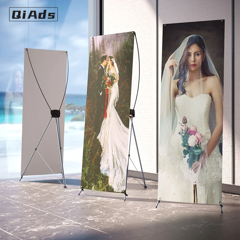 QiAds Custom X display table decorative rack wedding birthday banner cloth advertising display promotion trade poster rack