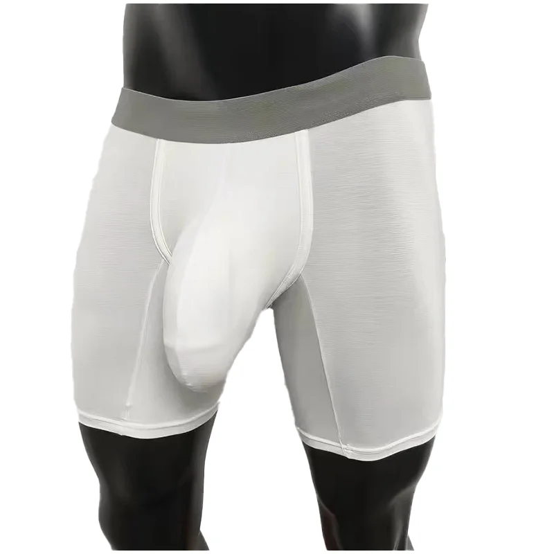 Men's Large Bag Flat Corner Shorts Long Sports Underwear Breathable Cotton Loose Fit Boxer Briefs for Summer Daily Gym Wear