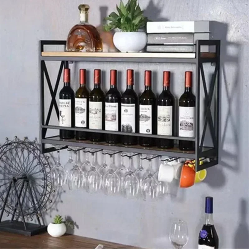 Metal Wine Storage Multifunctional Wall-Mounted Bookshelf  Stemware Rack Durable Wooden Shelving for Contemporary Dwelling