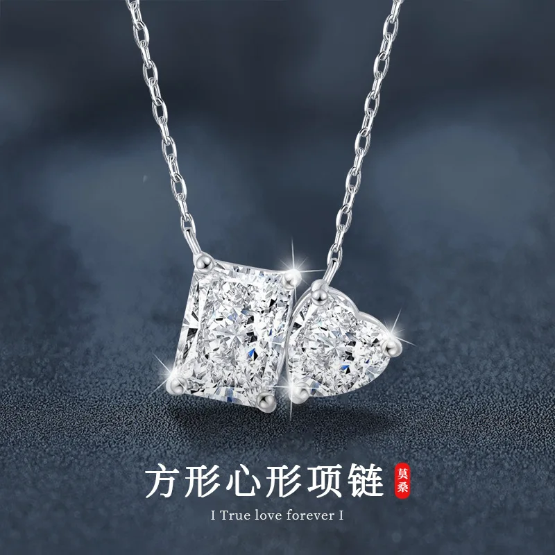 

Ювелирное изделие: ожерелье с мозамбикским бриллиантом, серебро 925 пробы, женский кулон в форме прямоугольного сердца, цепочка на ключицу.