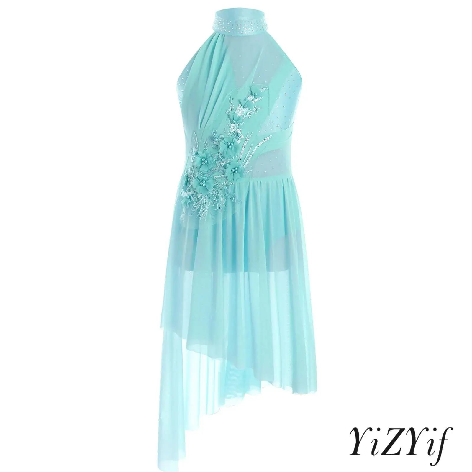 

Girls Ballet Lyrical Dance Dress Gymnastics Leotard Tutu Dress Rhinestones Dancing Party Ball Gown Modern Contemporary Dancewear