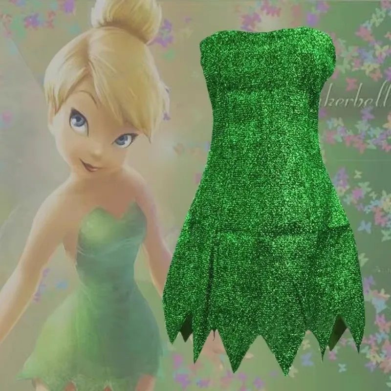 Sexy Miss Tinker Bell Cosplay Costume And Wigs Halloween Carnival Disguise Forest Fairy Green Tinker Bell Dress Dress Accessorie
