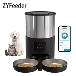 4.5L WIFI Button Double Meal Pet Feeder Cat Food Automatic Dispenser Remote Feeding Stainless Steel Double Bowl Cat Dog Feeder