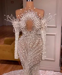 Luxury Wedding Dresses V Neck Sleeveless Strapless Sequins Appliques Lace Pearls Beaded Hollow Bridal Gowns Vestina De Novia