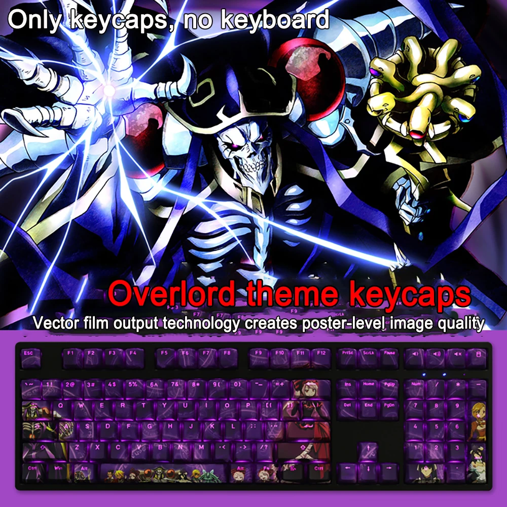 108 Keys/set Keycaps Overlord Keycap Narberal Gamma PBT Dye Sub Backlit Keycaps Cartoon Anime Gaming Key Caps For ANSI 61 87 104