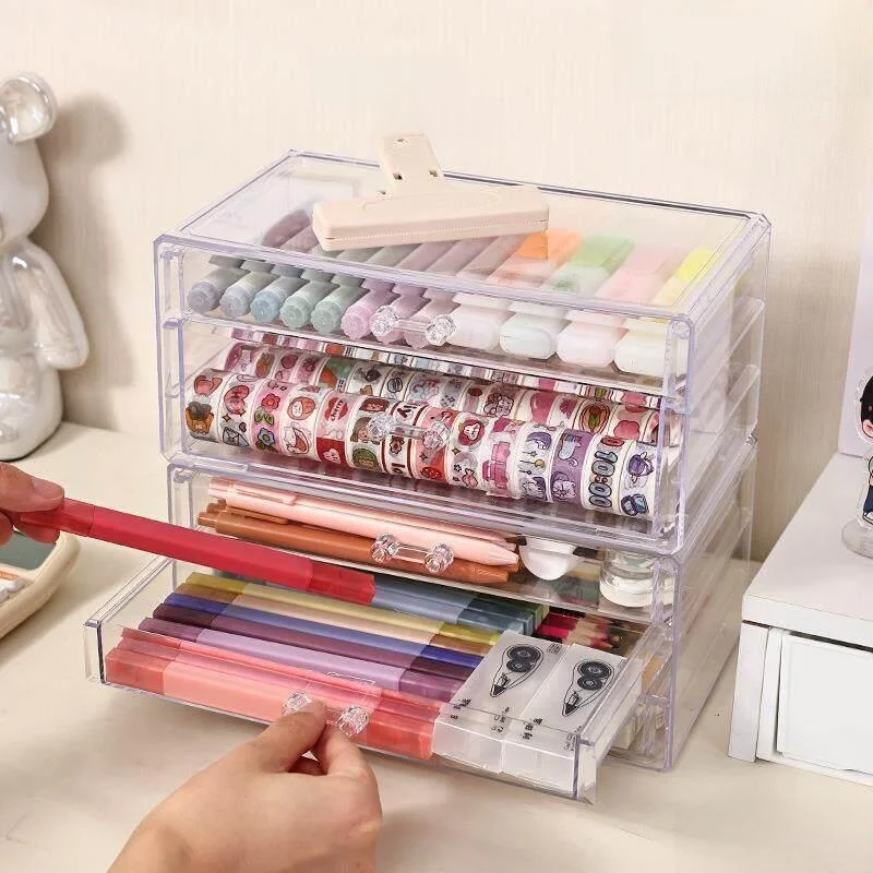 transparent-multi-layer-drawer-style-office-desk-supply-storage-box-pen-organizer-desktop-storage-rack-art-supply-holder