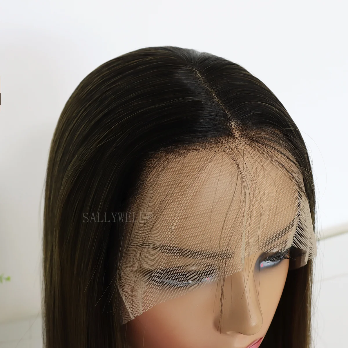 Ombre Brown Long Straight Lace Front Wig for Women Glueless 3-Tone Brown Wigs Pre Plucked Heat Resistant Synthetic Hair Wig