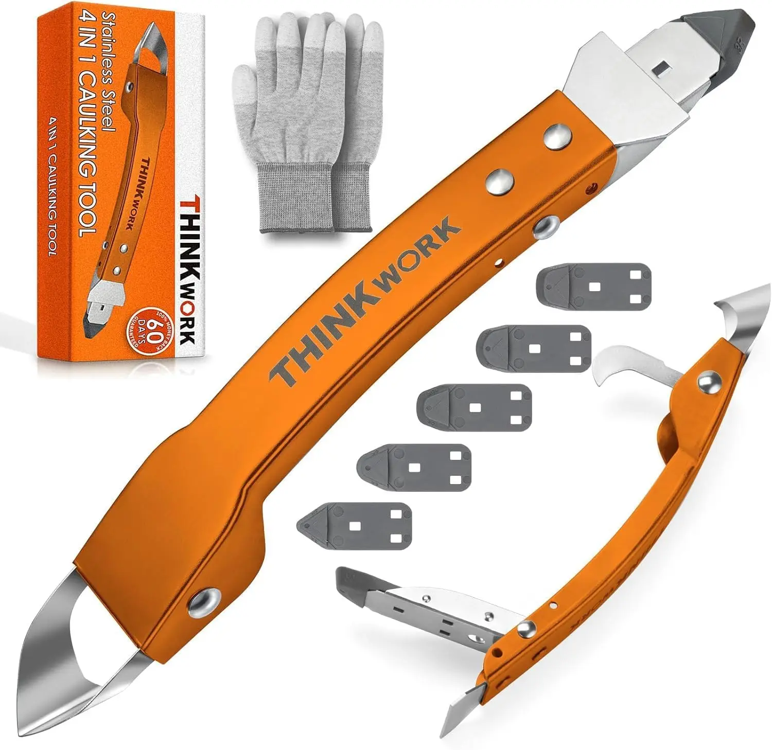 

4-in-1 Caulk Remover Tool, Stainless Steel Caulking Kit for Kitchen Bathroom Sink Tile Joint, Orange