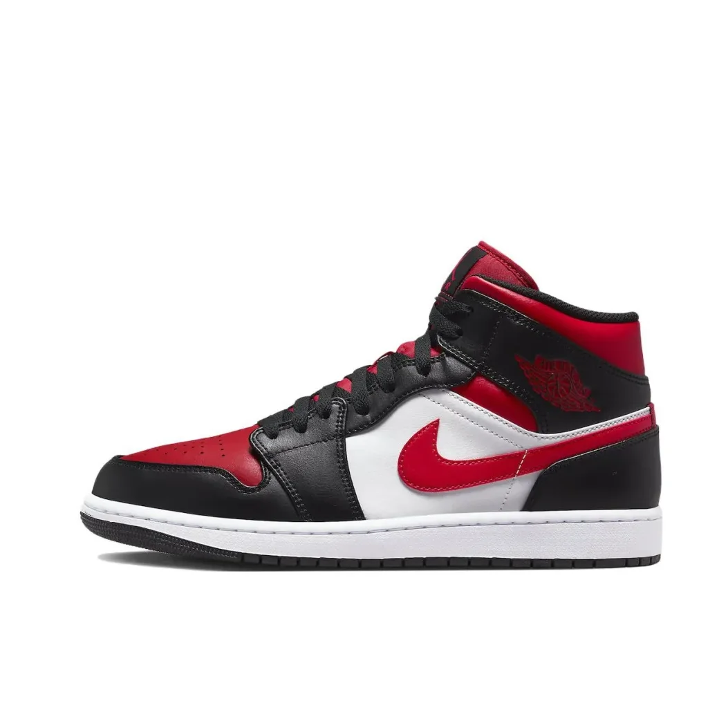 Nike Original Air Jordan 1 Mid Heren Retro Klassieke Basketbal Sneakers Klassiek Zwart en Rood Colorway