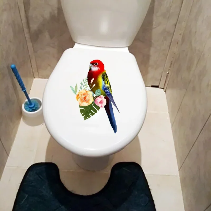 Cute Parrot Room Decoration Wall Sticker Cartoon Bathroom Toilet WC Decal