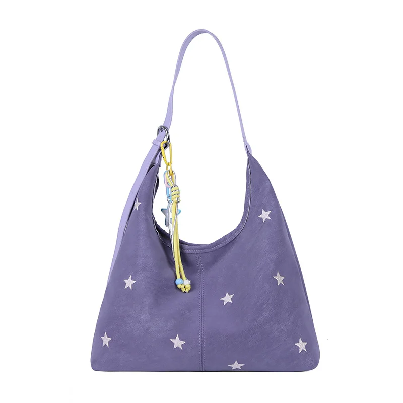 Star Patterned Suede Shoulder Bag,with Star Charm,retro Large-capacity Magnetic Clasp Crossbody Bags,niche Casual Simple Handbag